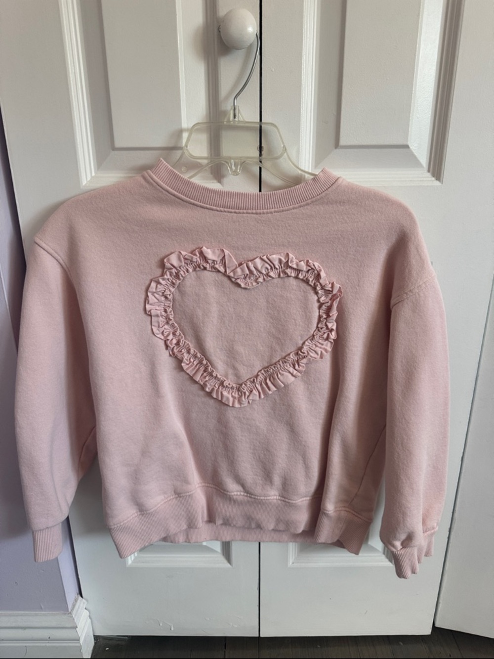 Pink Ruffle Heart Crewneck Sweater